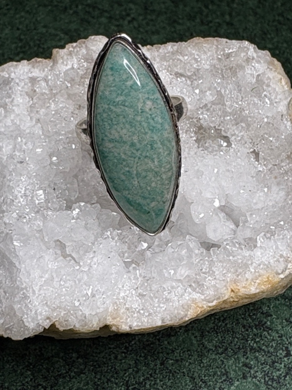 Excellent Amazonite marquis shape silver ring